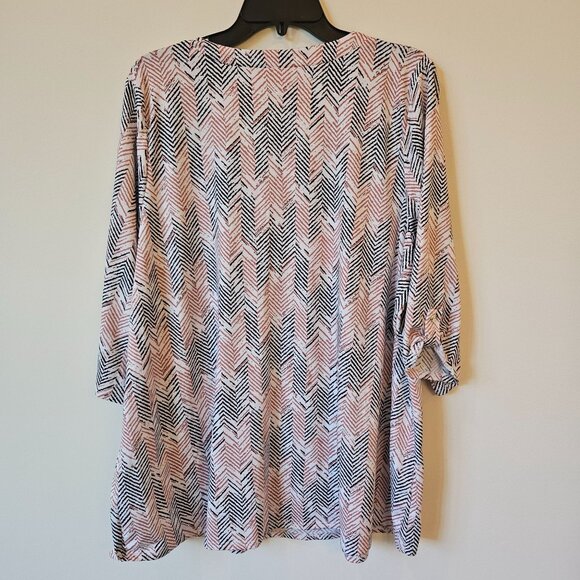 Perception Womens 3X Lightweight Chevron Print Blouse 3/4 Sleeves 1/4 zip vneck - Picture 5 of 6